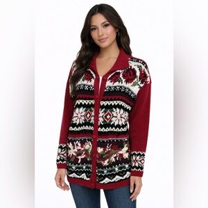 Vintage 90s Heirloom Collectibles Cardigan Red Floral Cottagecore Sweater
